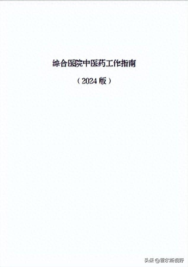 2024版《综合医院中医药工作指南》发布