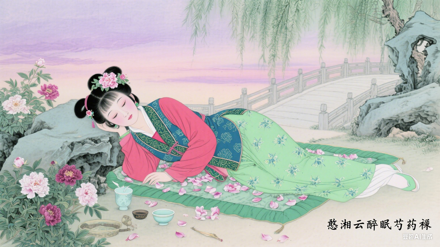 《红楼梦》第六十二回解读：憨湘云醉眠芍药裀，呆香菱情解石榴裙