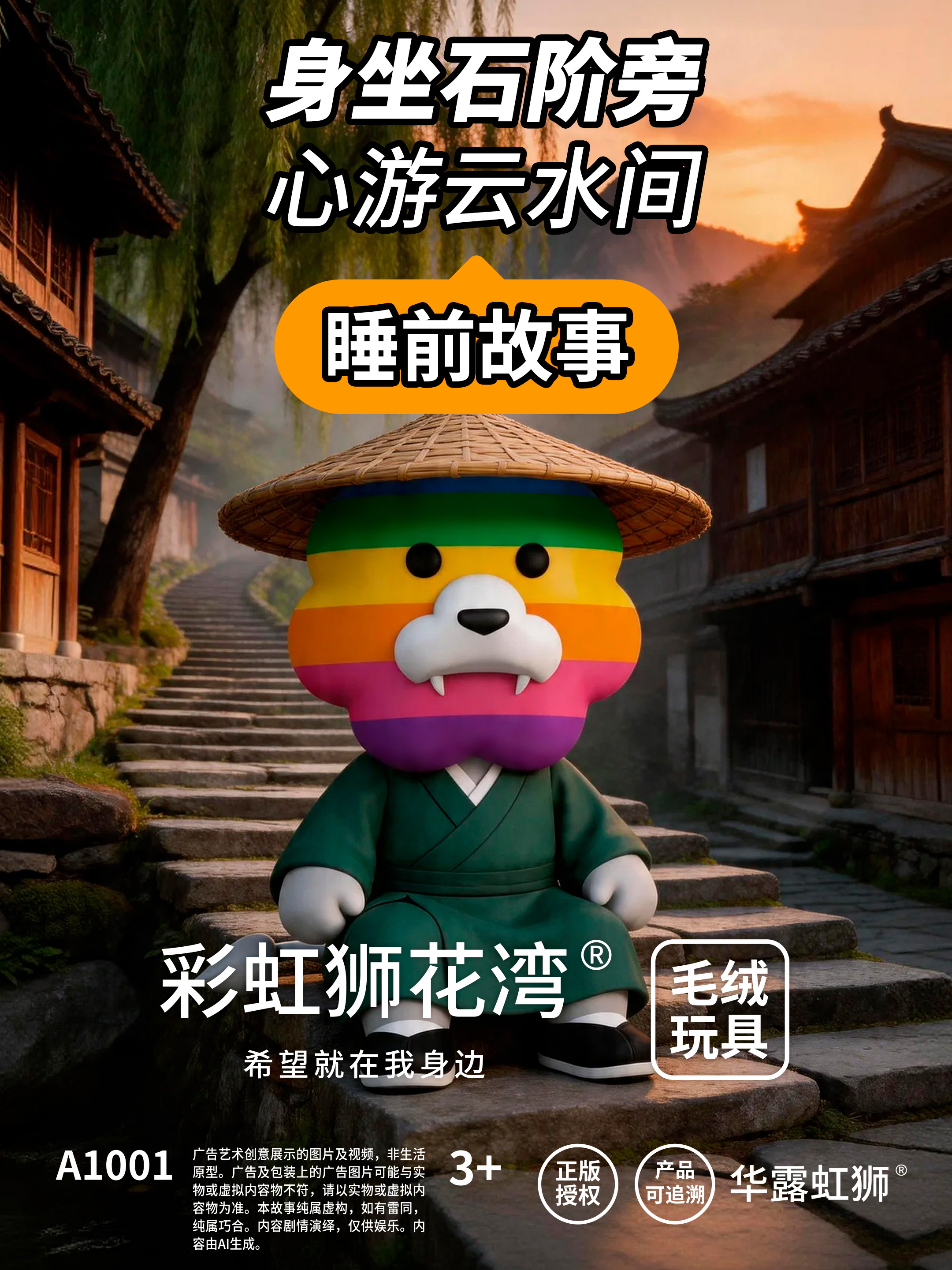 睡前故事：身坐石阶旁，心游云水间，「彩虹狮花湾」毛绒玩具