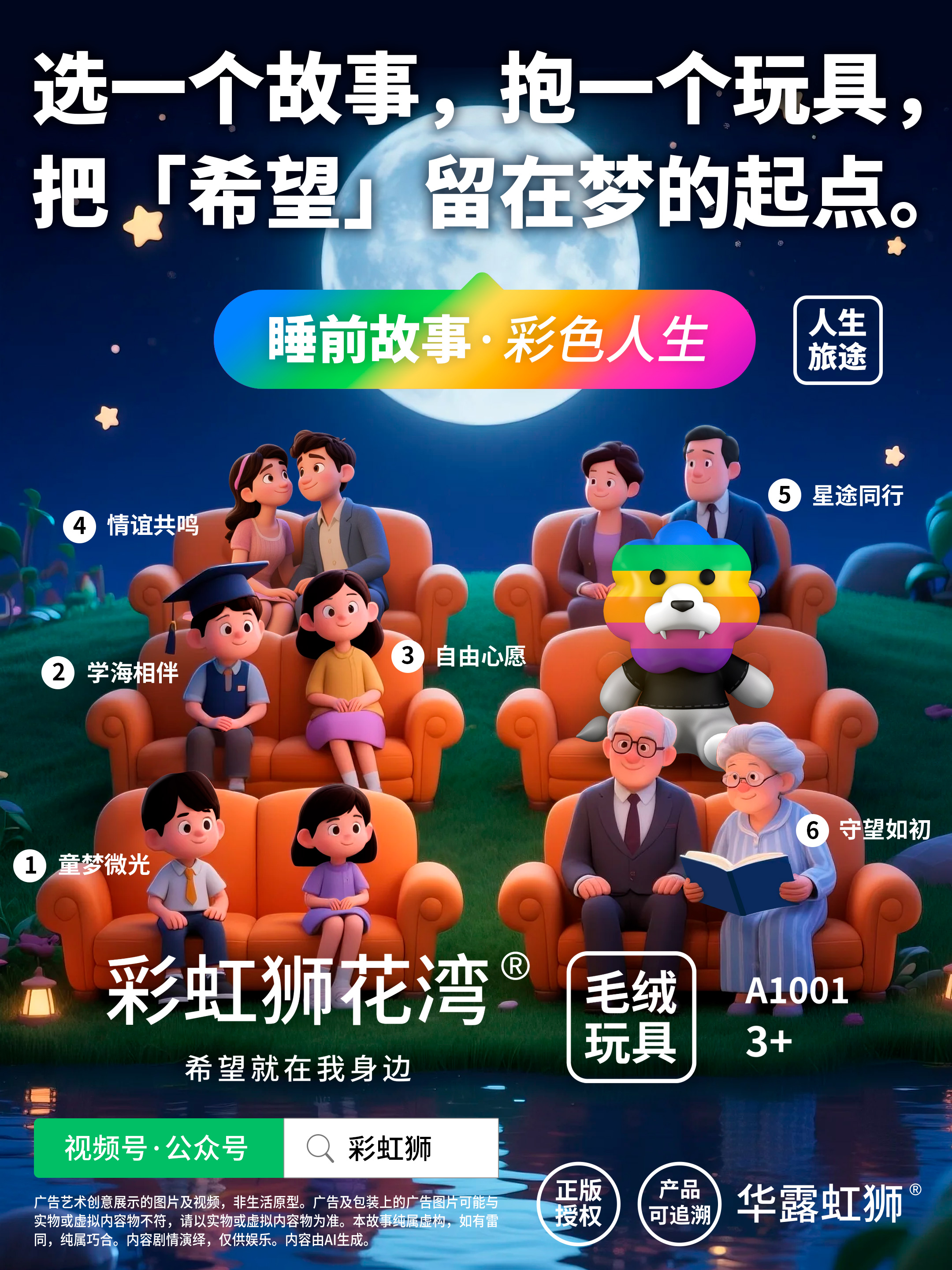 选一个故事，抱一个玩具，把「希望」留在梦的起点，彩虹狮花湾毛绒玩具的「睡前故事」