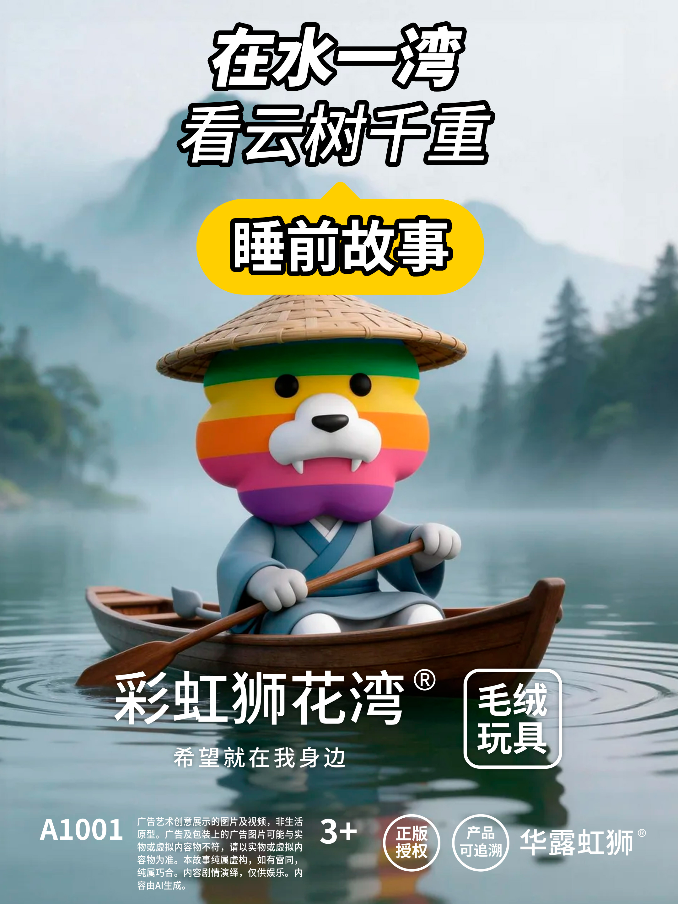 睡前故事：在水一湾，看云树千重，「彩虹狮花湾」毛绒玩具