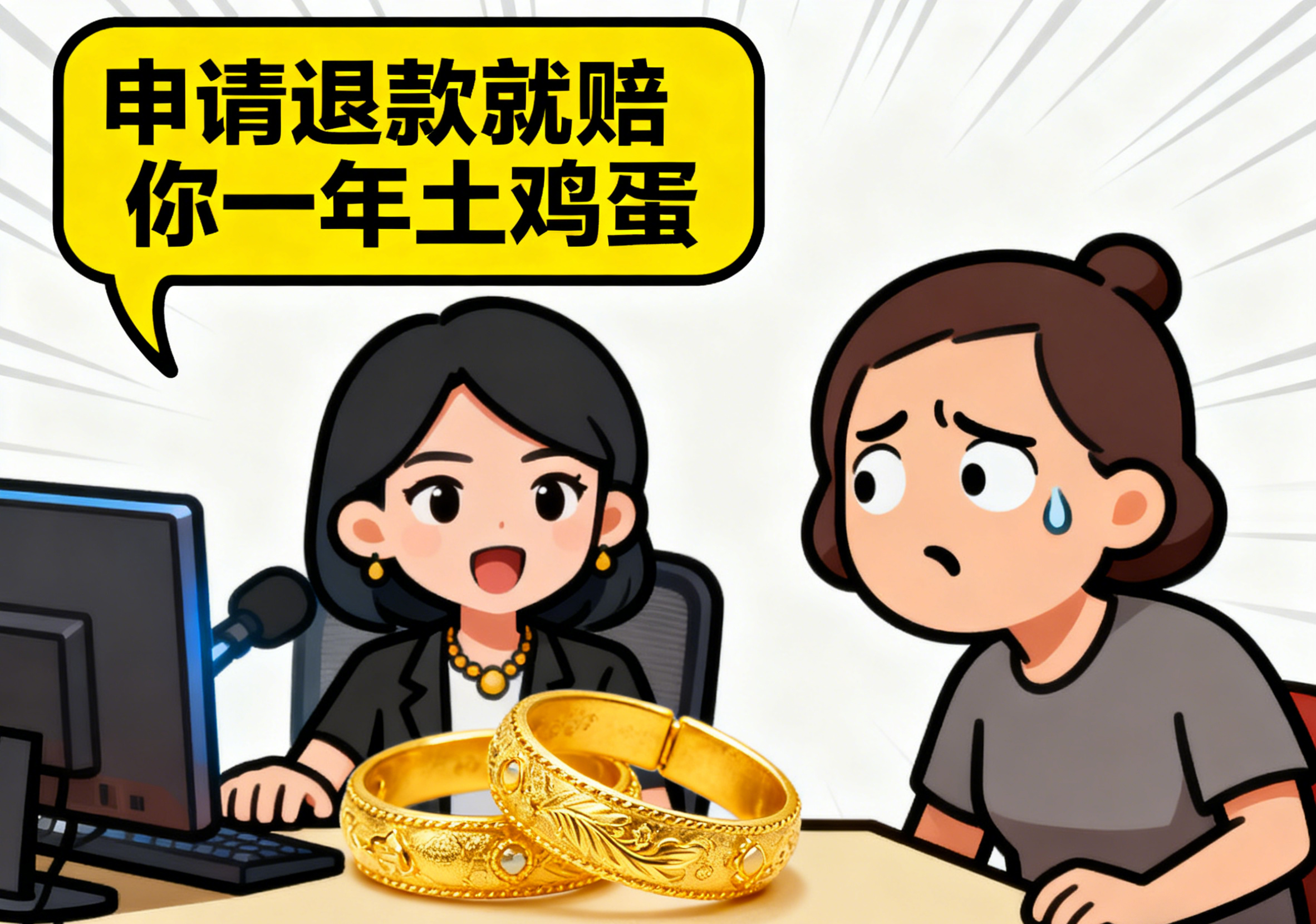 “太原老葛”直播间买金饰遭拒发 客服提出申请退款就赔一年土鸡蛋