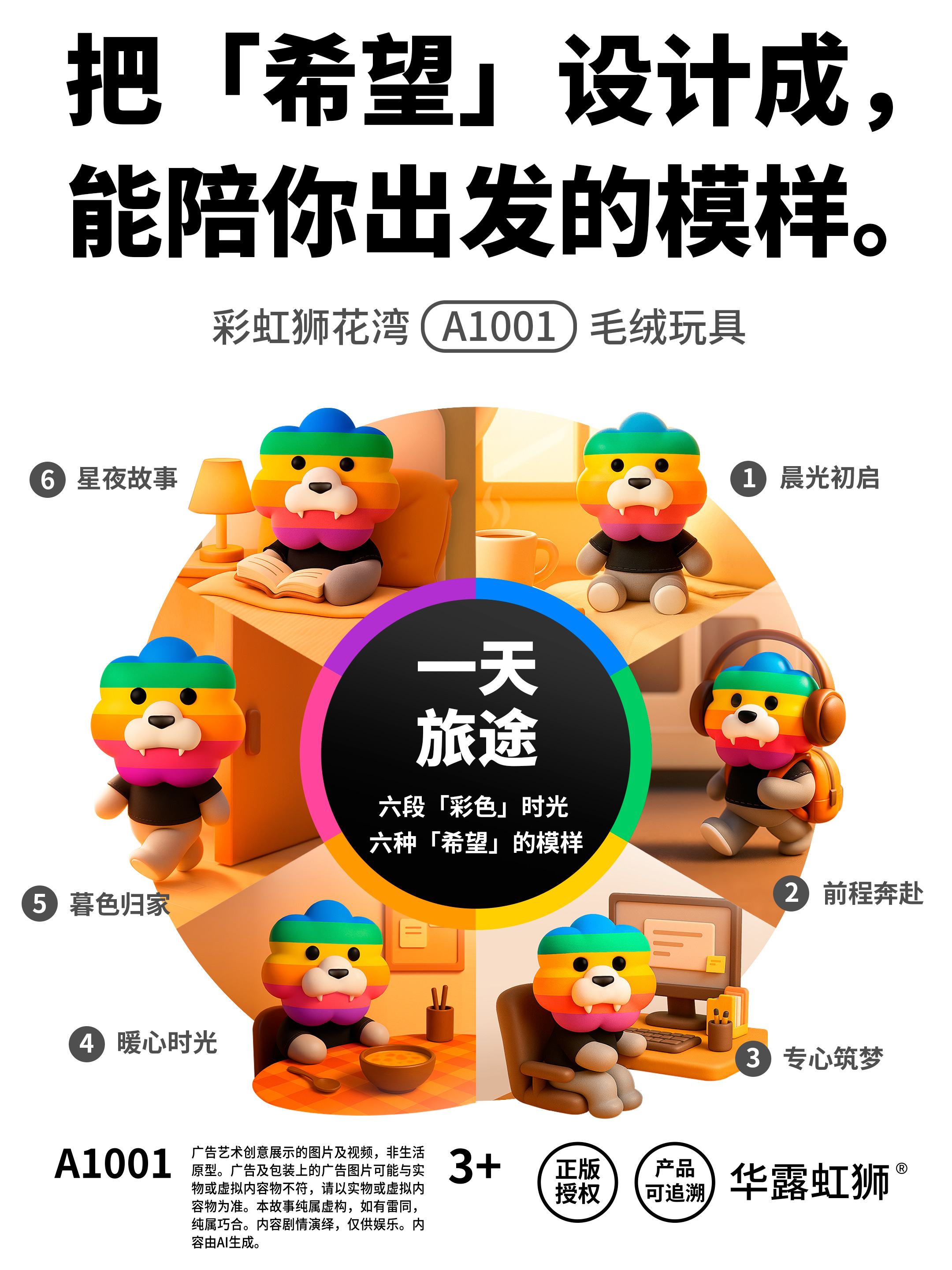把「希望」设计成，能陪你出发的模样，彩虹狮花湾毛绒玩具