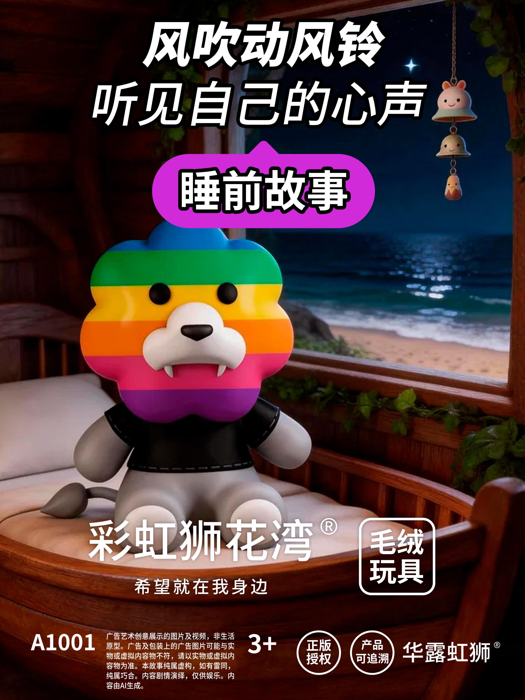 睡前故事：风吹动风铃，听见自己的心声，「彩虹狮花湾」毛绒玩具