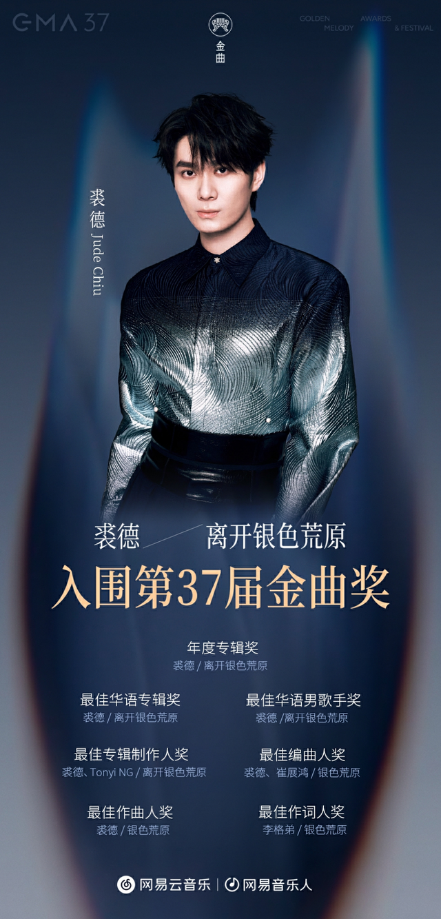 四度入围金曲歌王！裘德《离开银色荒原》荣获金曲奖7项提名
