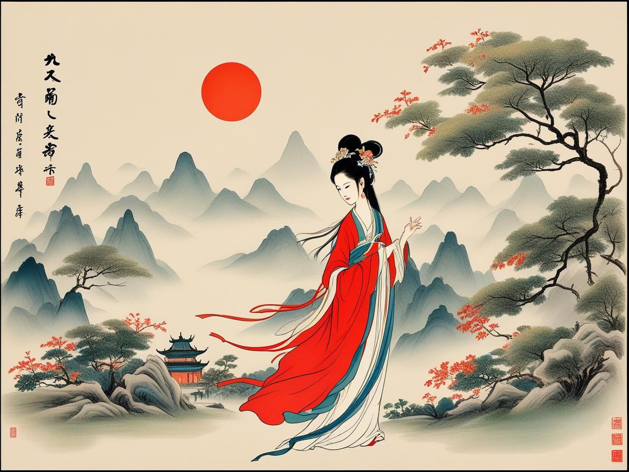 九天仙韵，山水名画：一场跨越时空的梦幻邂逅