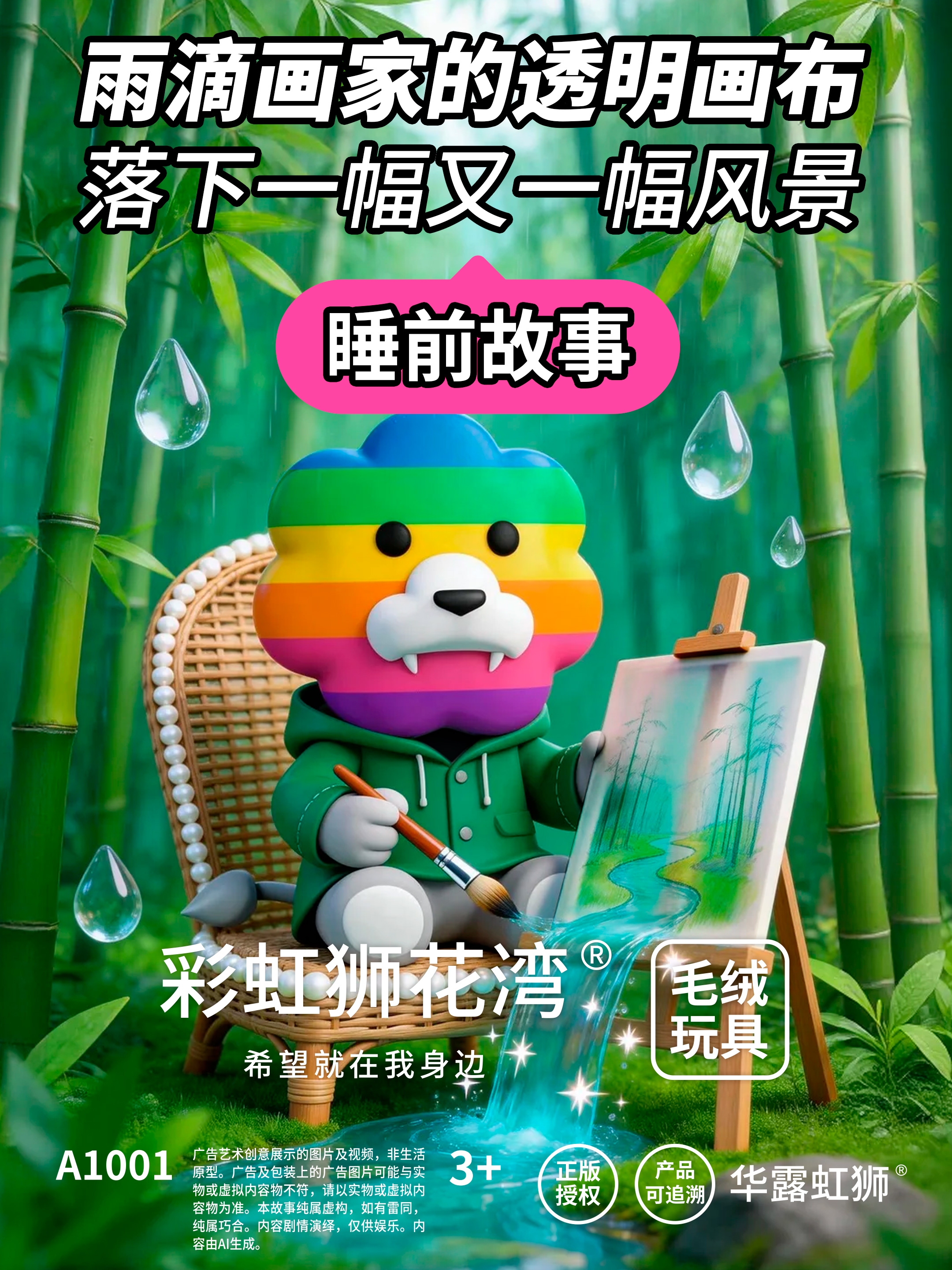 睡前故事：雨滴画家的透明画布，落下一幅又一幅风景，「彩虹狮花湾」毛绒玩具