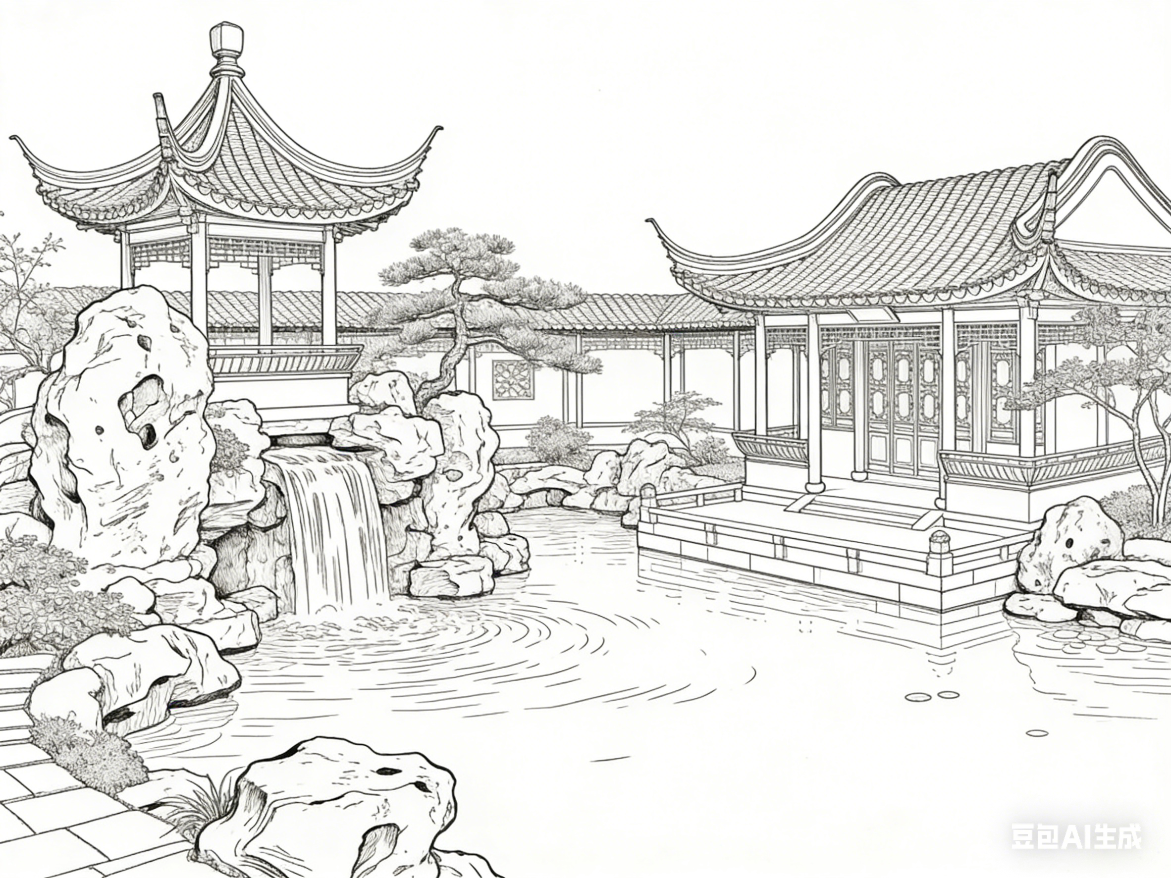 以线为骨 以素为韵：白描线描中的古建园林意境