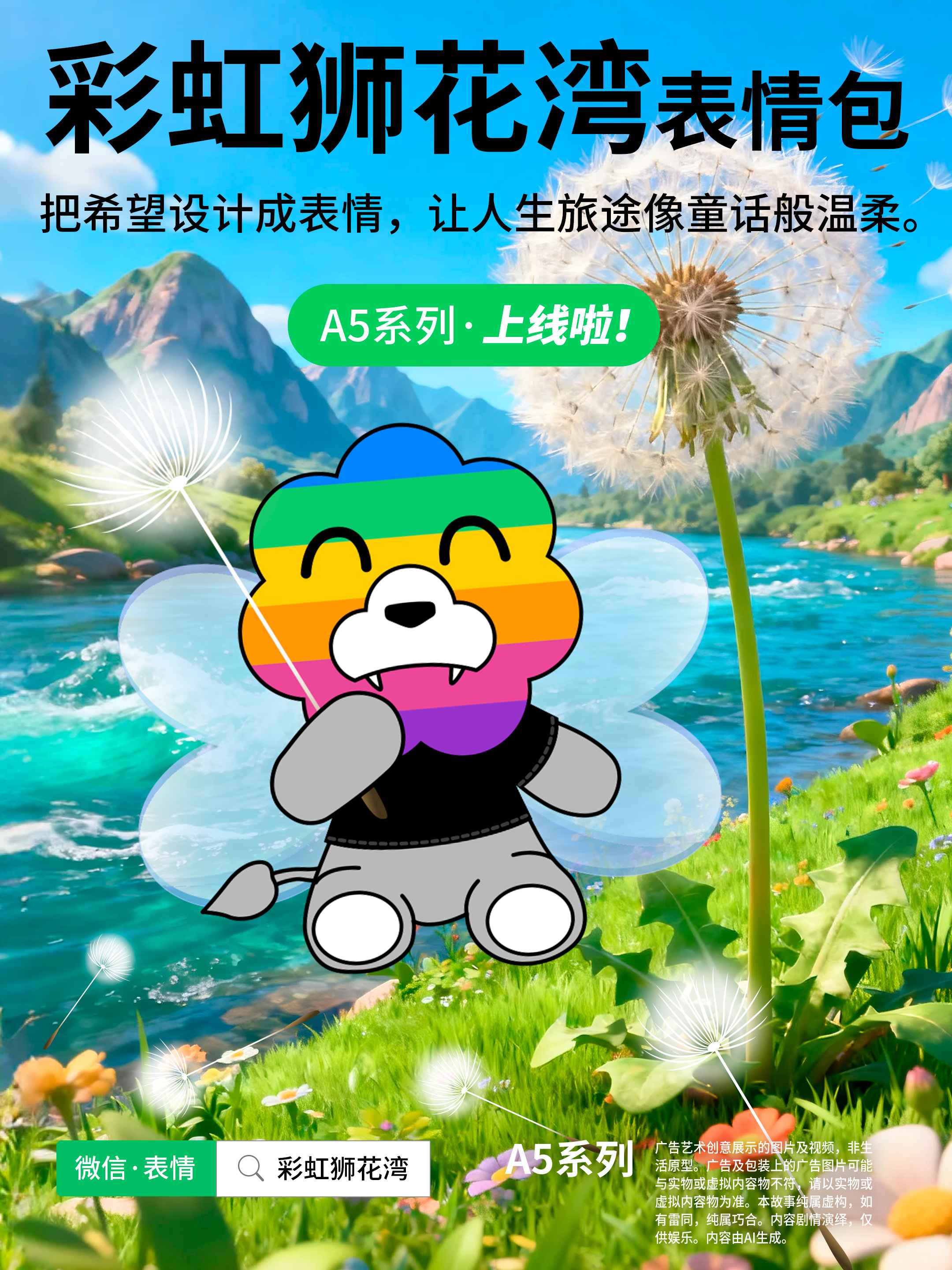睡前故事：把「希望」设计成「表情」，让人生旅途像童话般温柔，彩虹狮花湾A5系列表情包上线啦！